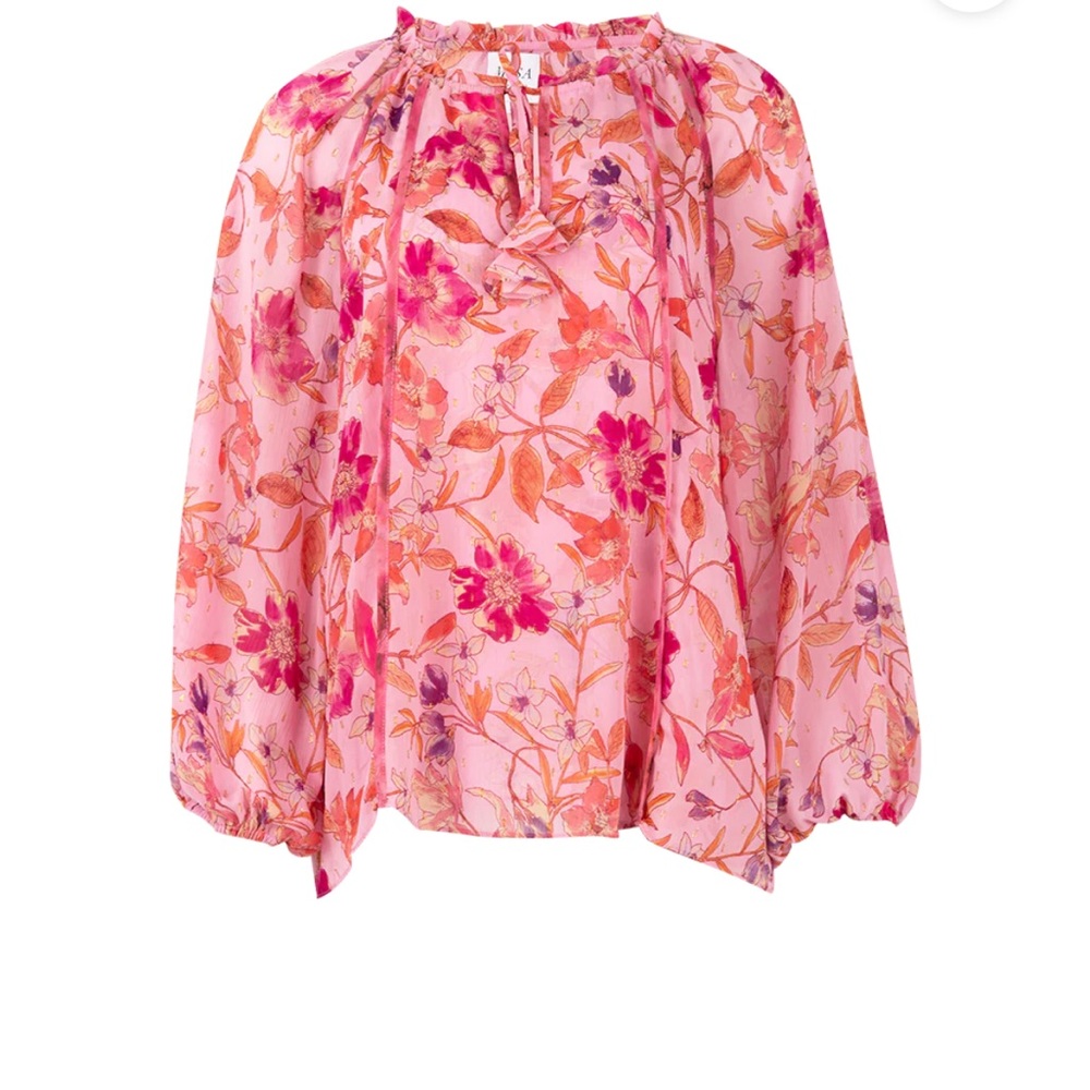 Bella Split-Neck Ruffle-Trim Chiffon Top